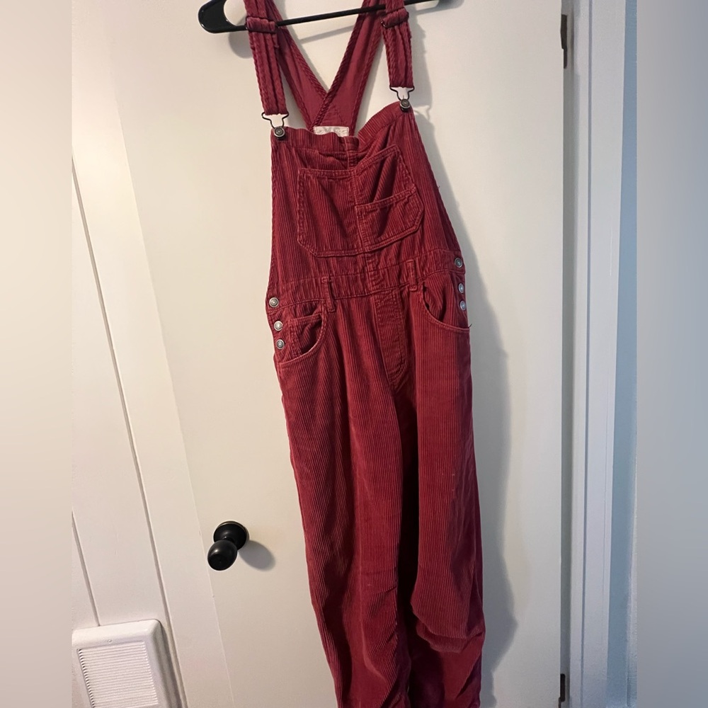 Free People Red Corduroy Overalls